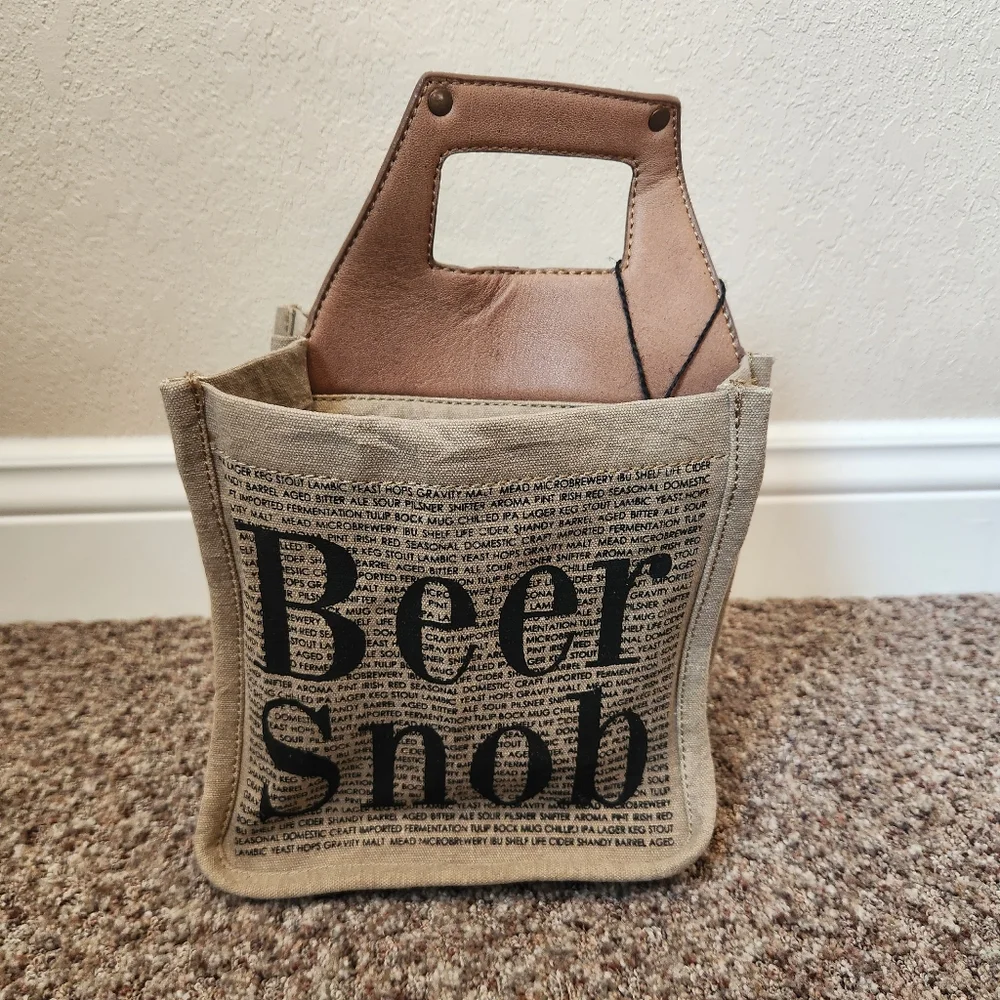 NWT - Mona B. Upcycled-Recycled Beer Snob Tan Canvas Tote Bag